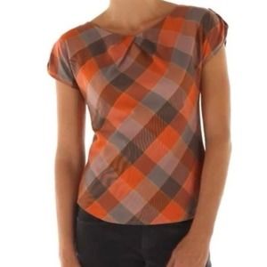 Patagonia San Benito Multicolor Plaid Round Neck Back Zip Blouse Top Sz 2 XS